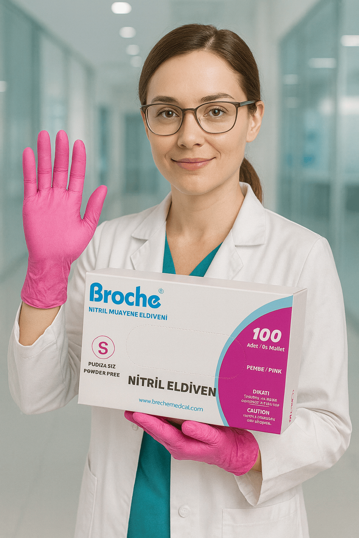 Fuşya Pembe Nitril Muayene Eldiveni 100’lük Kutu - MEDİUM