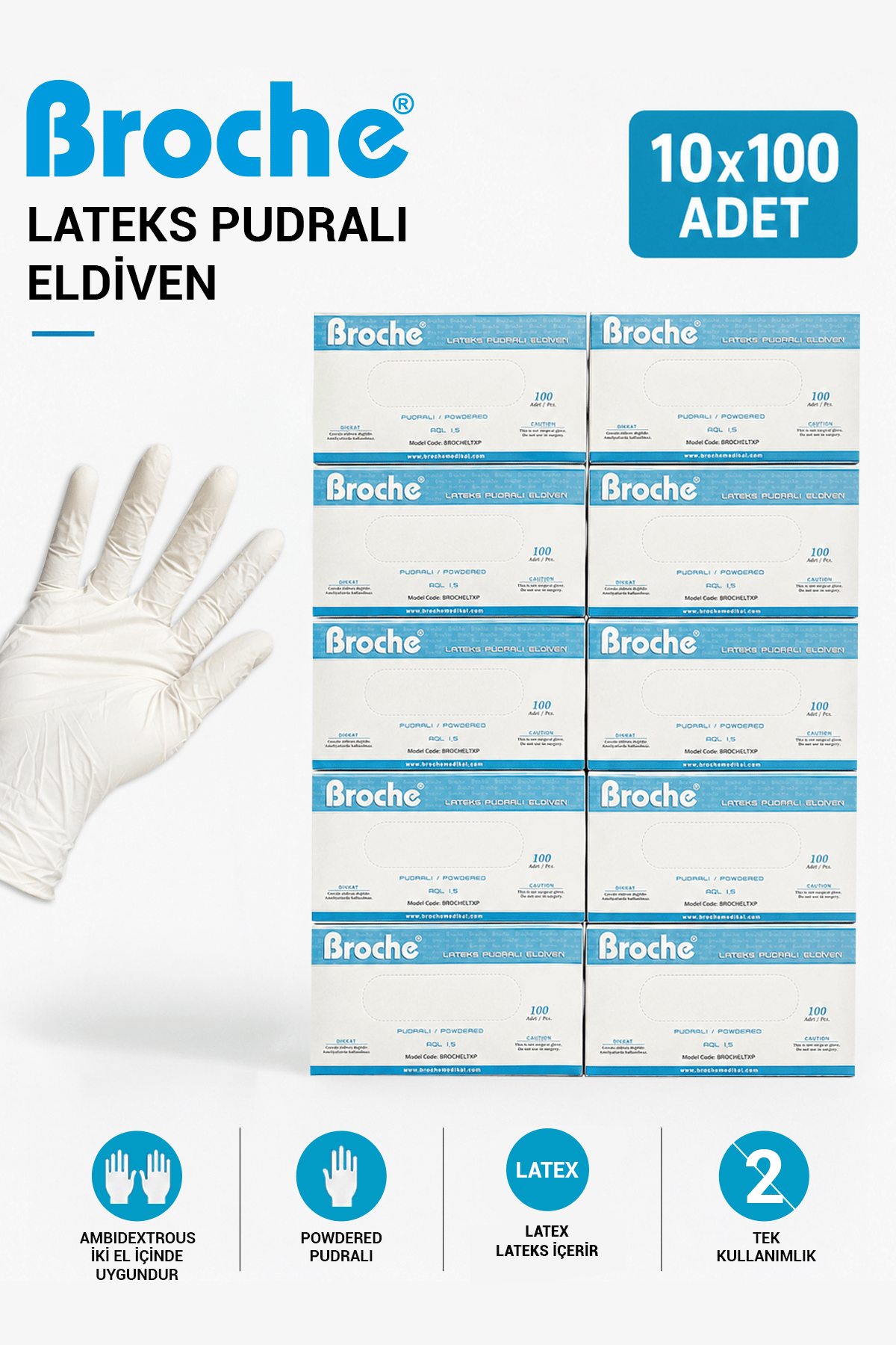 LATEKS PUDRALI MUAYENE ELDİVENİ 10'LU PAKET