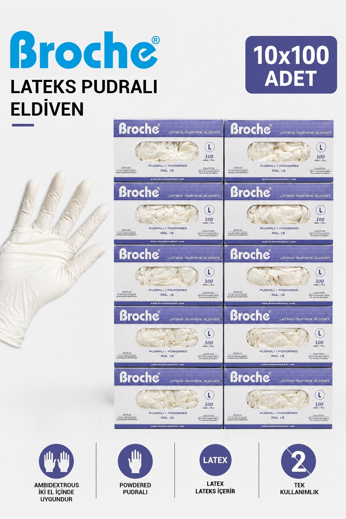 LATEKS PUDRALI MUAYENE ELDİVENİ L BEDEN 10'LU PAKET