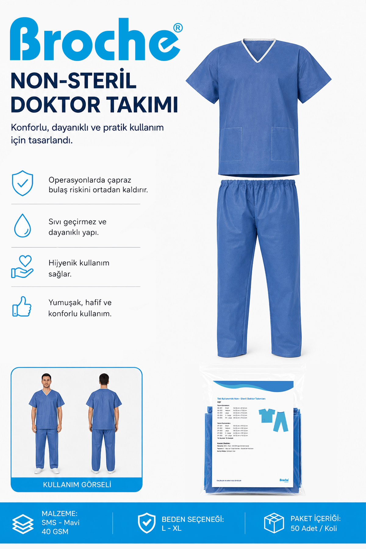 NON STERİL DOKTOR TAKIMI L BEDEN 5'Lİ