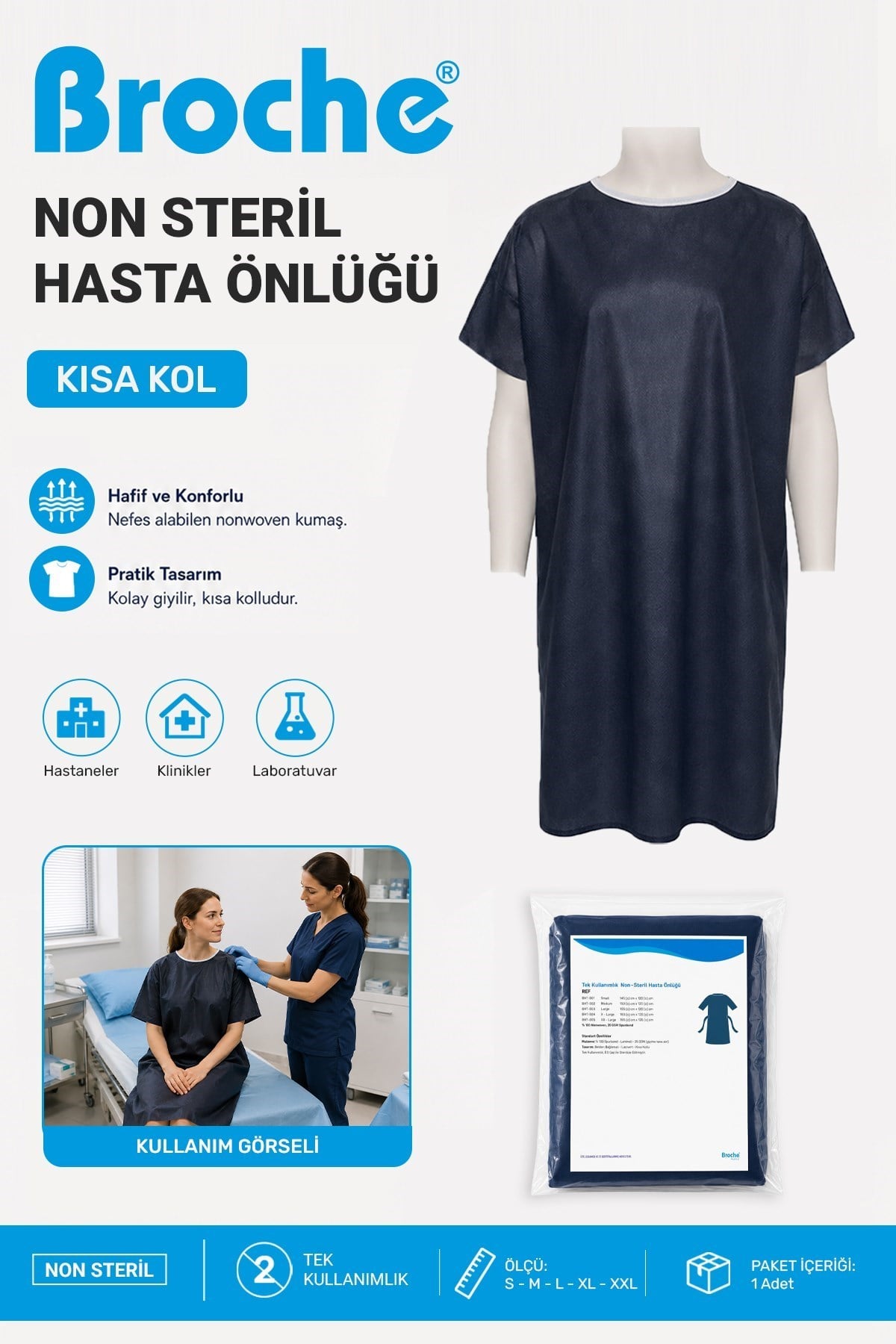 NON STERİL HASTA ÖNLÜĞÜ KISA KOL M BEDEN 10'LU