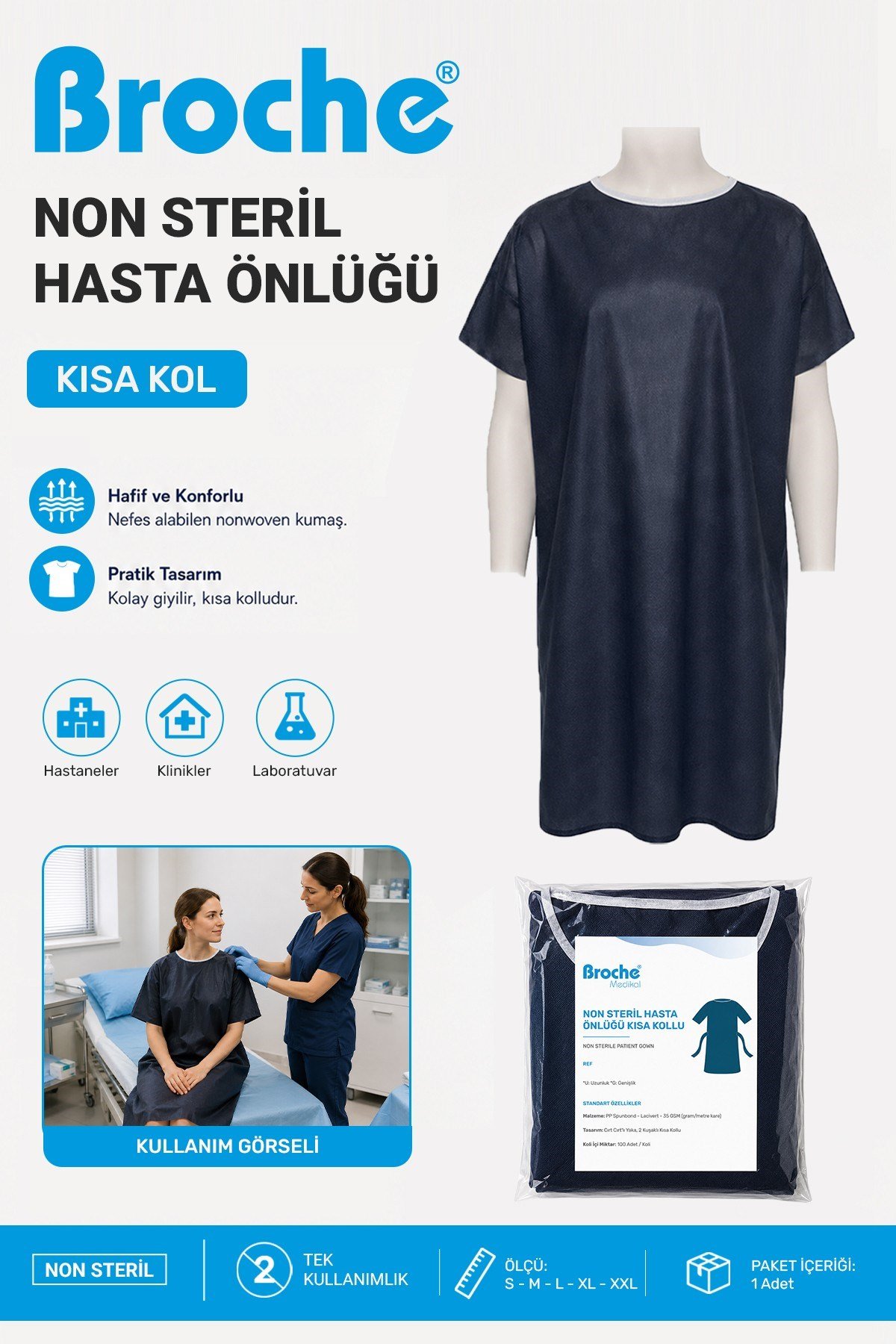 NON STERİL HASTA ÖNLÜĞÜ KISA KOL XXL BEDEN 10'LU