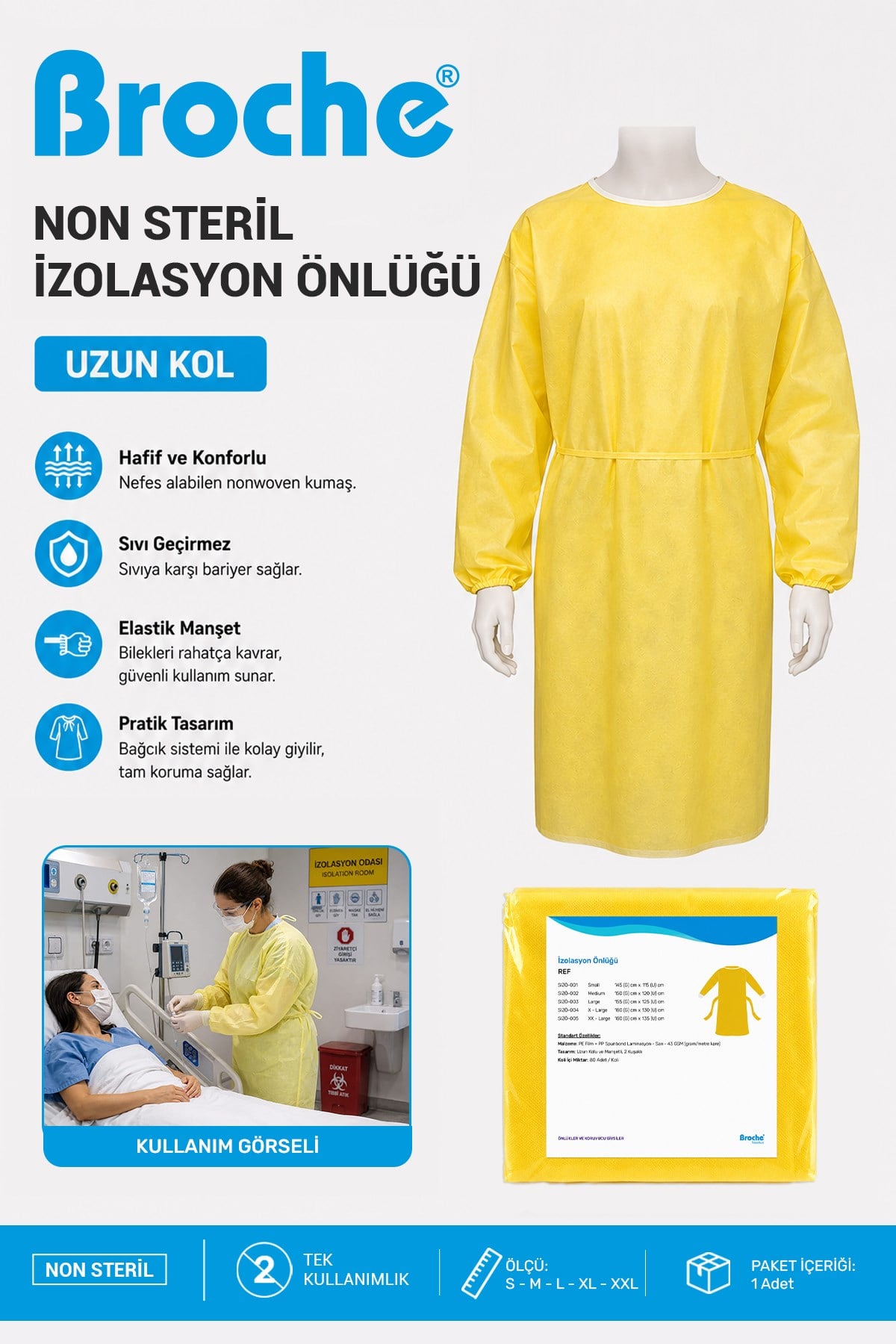 NON STERİL İZOLASYON ÖNLÜĞÜ 5'Lİ