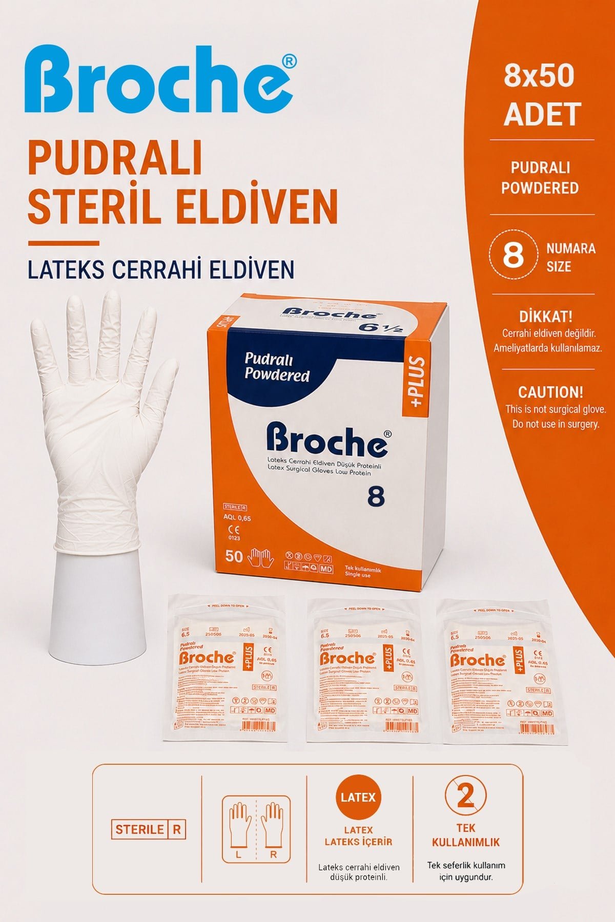 PUDRALI STERİL CERRAHİ ELDİVEN NO: 8 8'Lİ PAKET