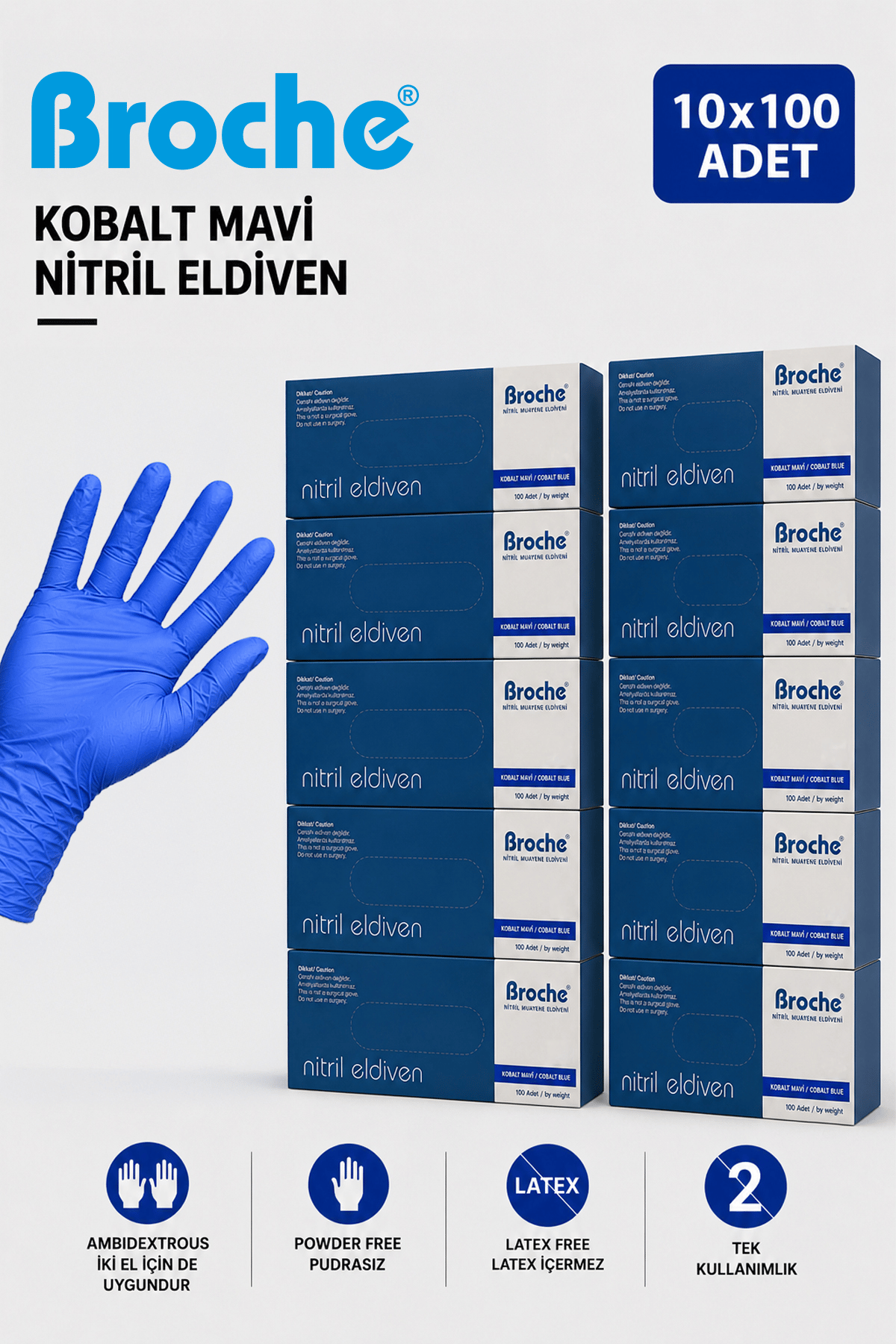 PUDRASIZ KOBALT MAVİ NİTRİL ELDİVEN 10'LU PAKET