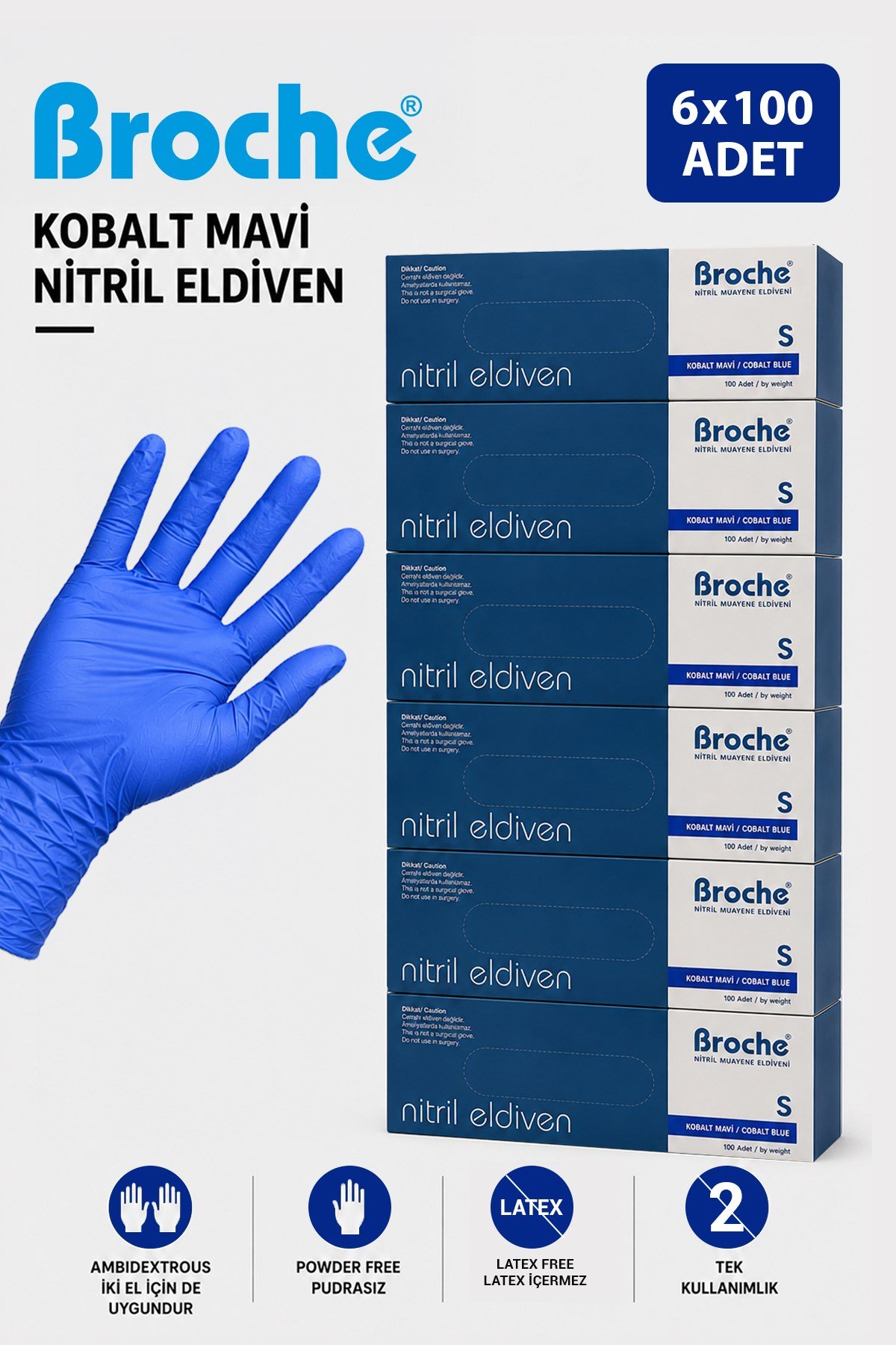 PUDRASIZ KOBALT NİTRİL ELDİVEN S BEDEN 6'LI PAKET