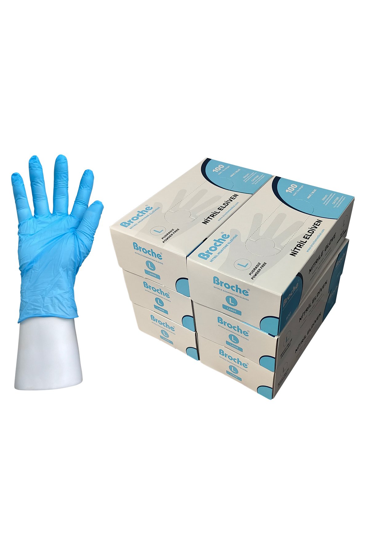 PUDRASIZ MAVİ NİTRİL ELDİVEN L BEDEN 6'LI PAKET