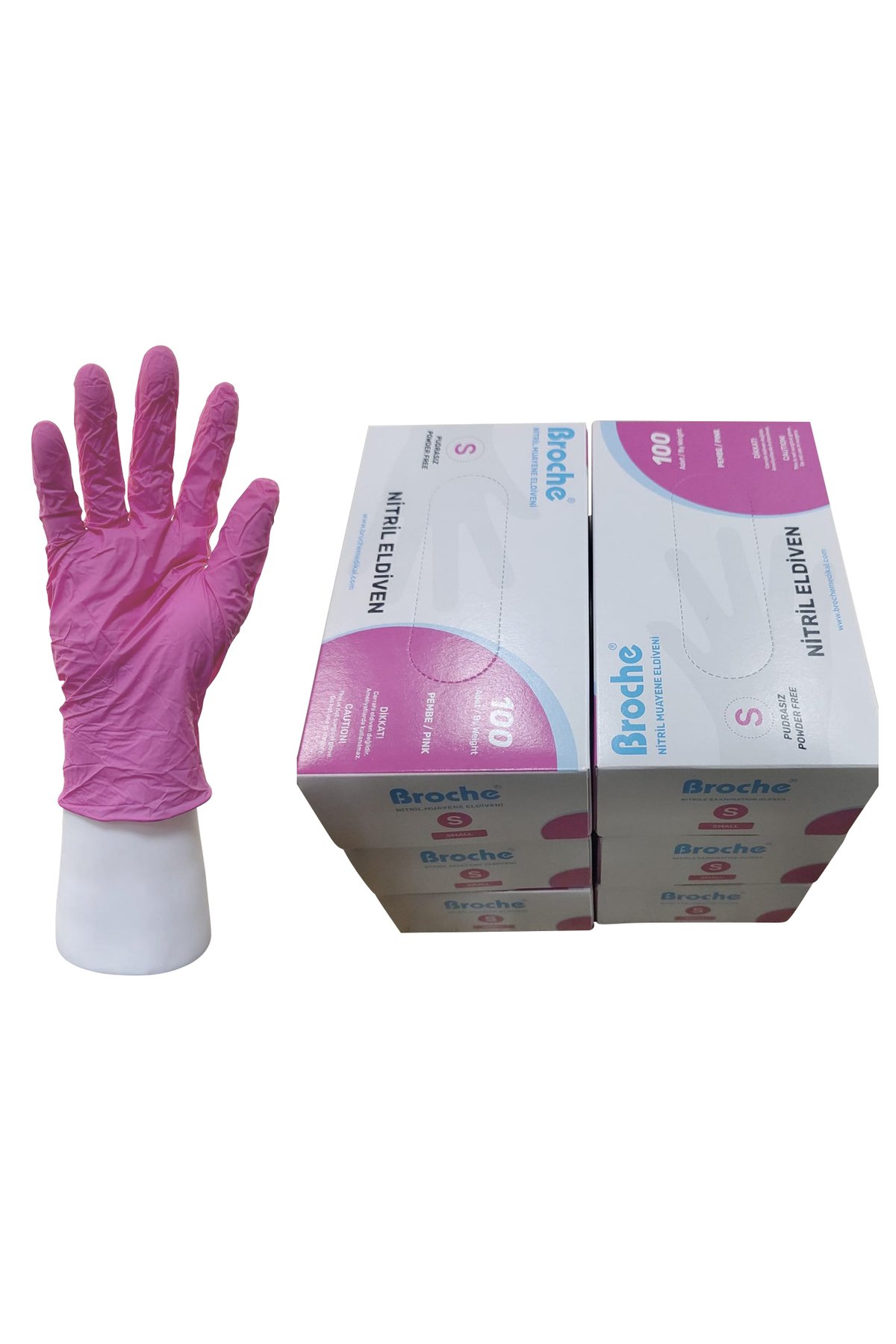 PUDRASIZ NİTRİL ELDİVEN S BEDEN PEMBE 6'LI PAKET