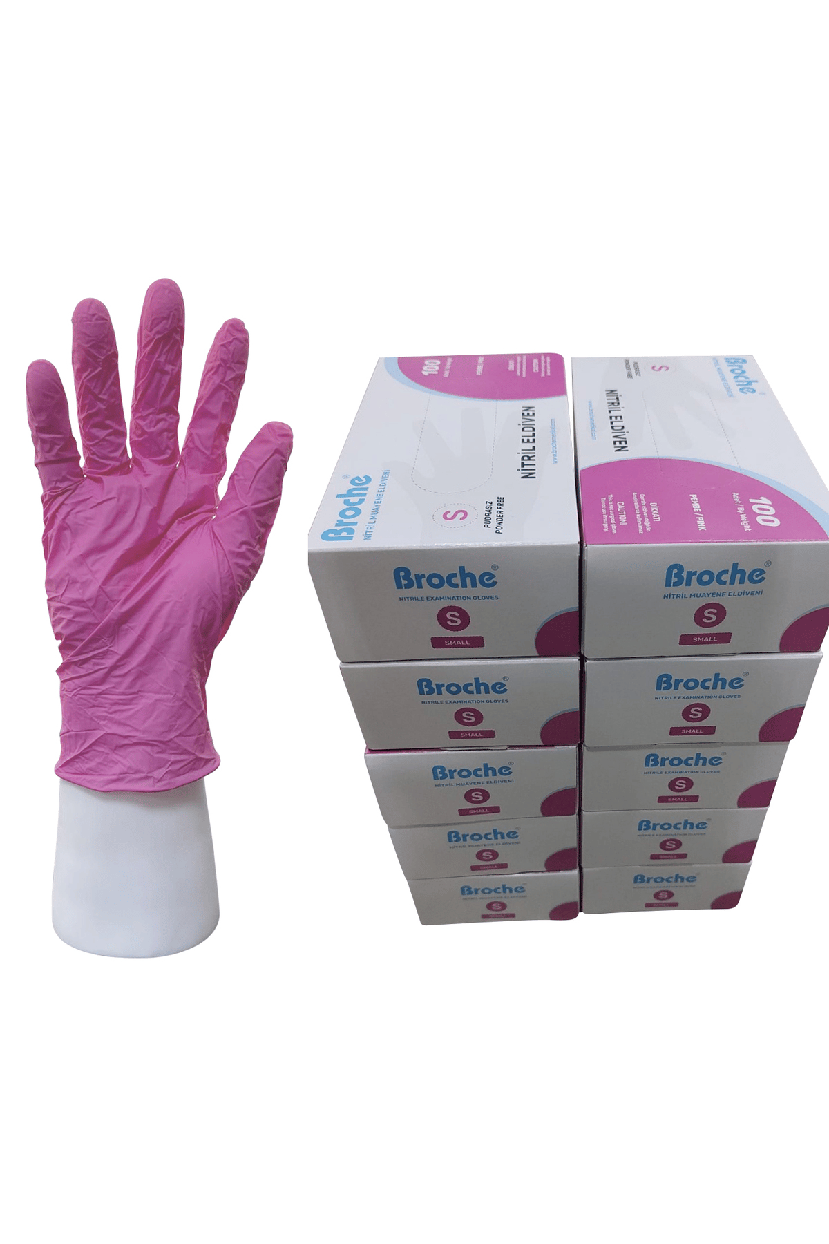 PUDRASIZ NİTRİL ELDİVEN S BEDEN PEMBE 10'LU PAKET