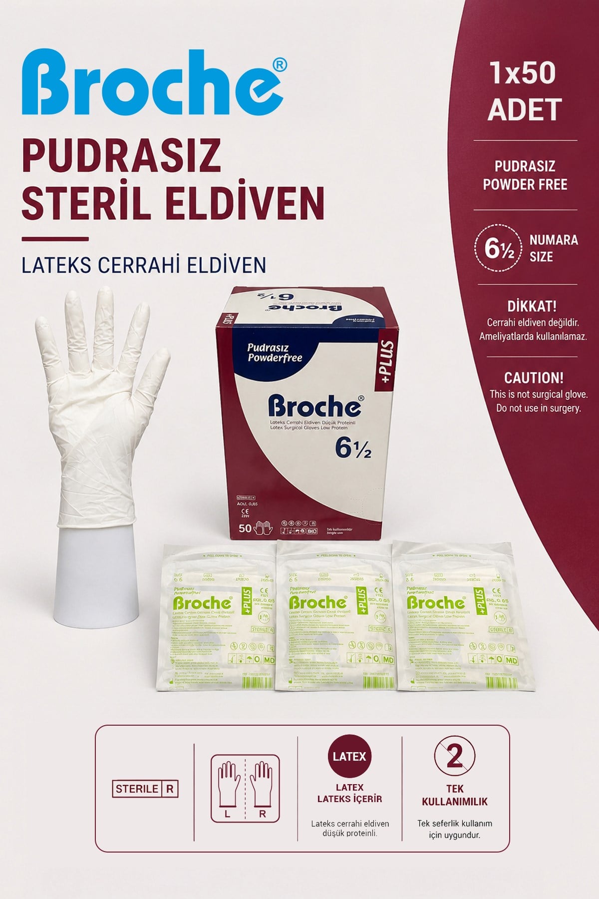 PUDRASIZ STERİL CERRAHİ ELDİVEN NO :6,5 (50 ÇİFT)