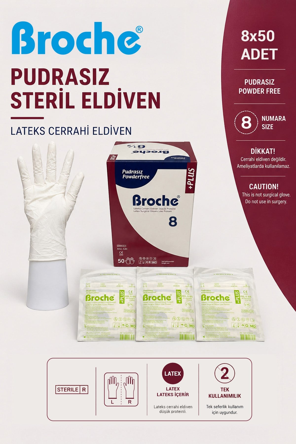 PUDRASIZ STERİL CERRAHİ ELDİVEN NO: 8 8'Lİ PAKET