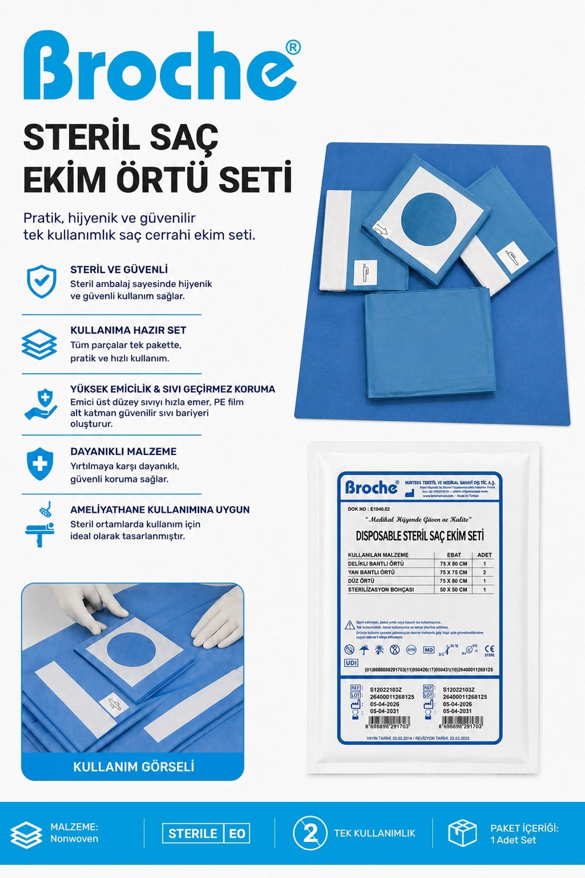 STERİL SAÇ EKİM ÖRTÜ SETİ 30'LU