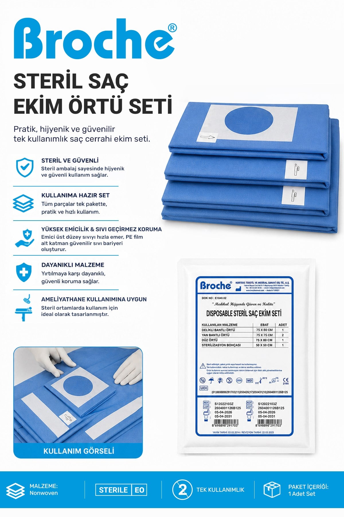 STERİL SAÇ EKİM ÖRTÜ SETİ 30'LU