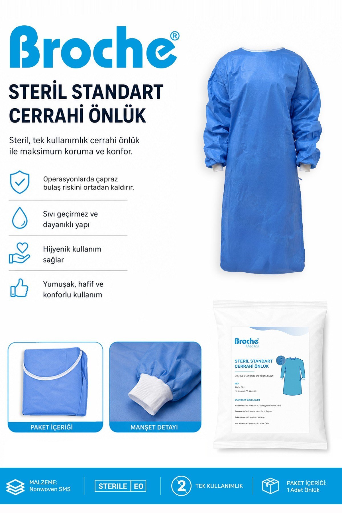 STERİL STANDART CERRAHİ ÖNLÜK M BEDEN 25'Lİ