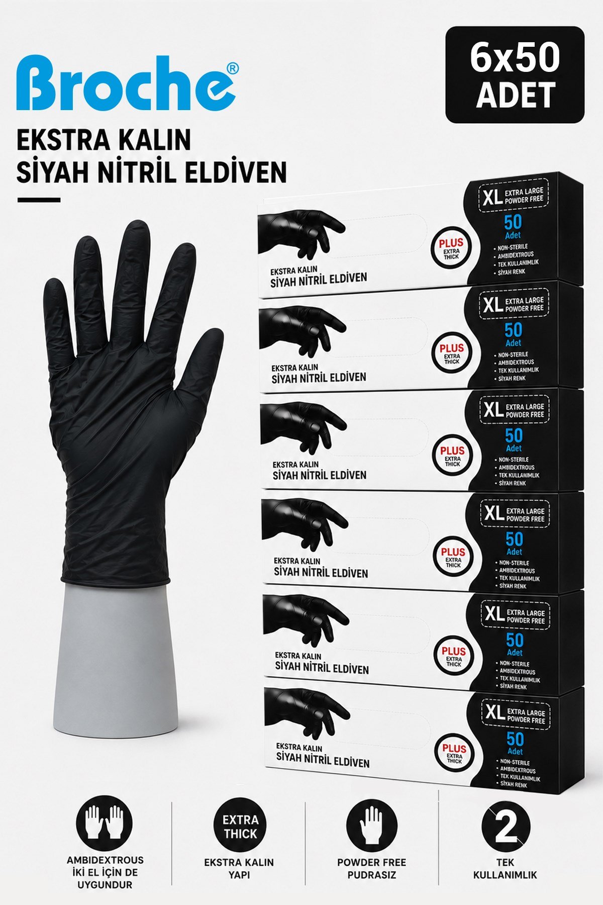 ULTRA EXTRA KALIN (5 GR) SİYAH NİTRİL MUAYENE ELDİVENİ 6'LI PAKET XL BEDEN