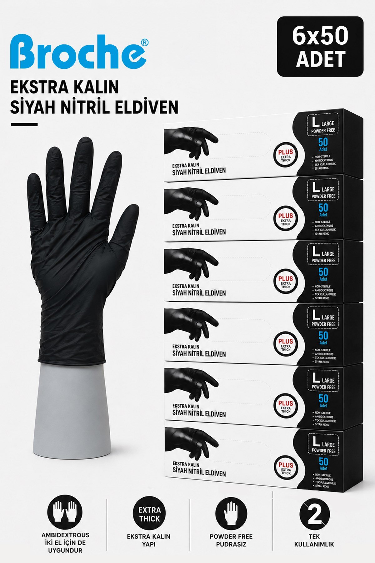 ULTRA EXTRA KALIN (5 GR) SİYAH NİTRİL MUAYENE ELDİVENİ 6'LI PAKET L BEDEN