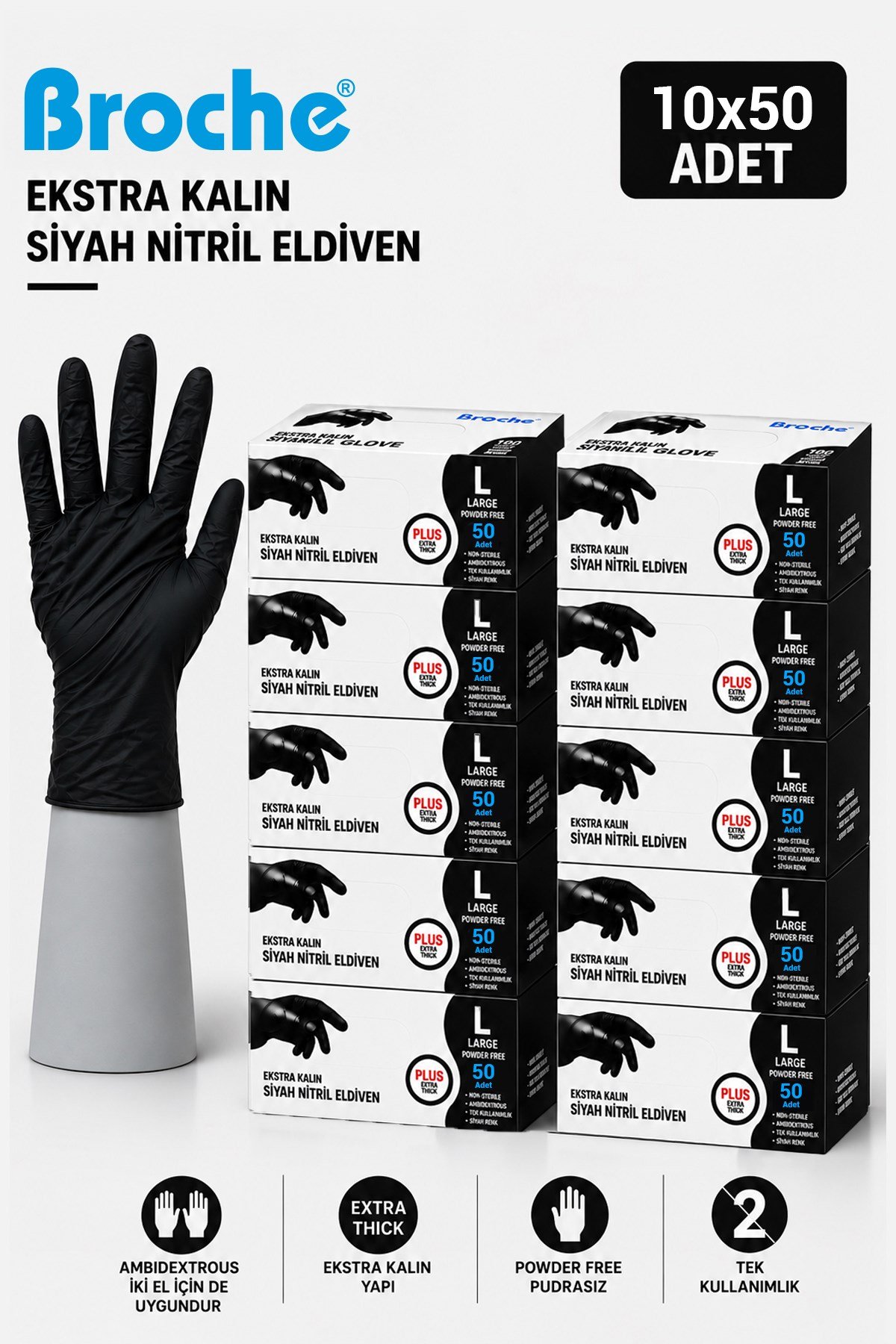 ULTRA EXTRA KALIN (5 GR) SİYAH NİTRİL MUAYENE ELDİVENİ 10'LU PAKET L BEDEN
