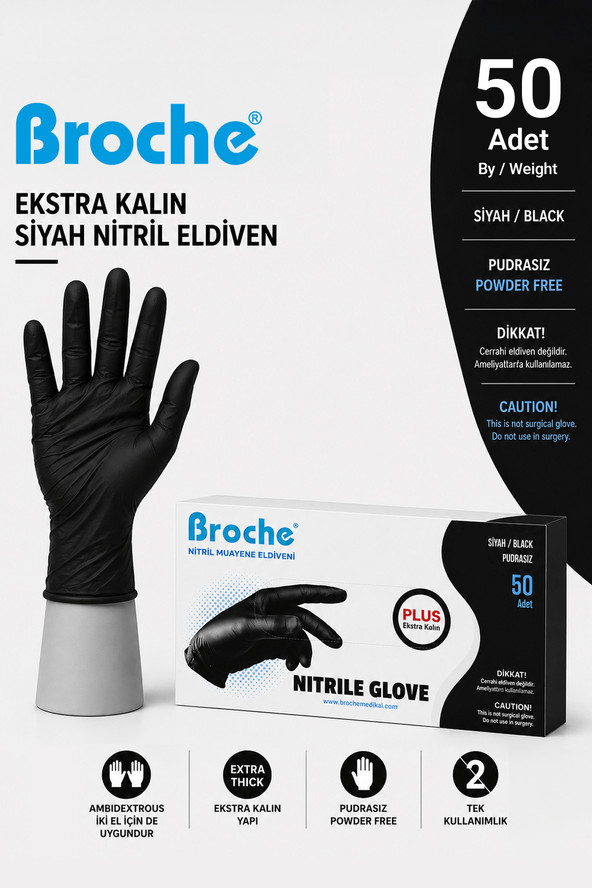 ULTRA EXTRA KALIN (5 GR) SİYAH NİTRİL MUAYENE ELDİVENİ 50 ADET