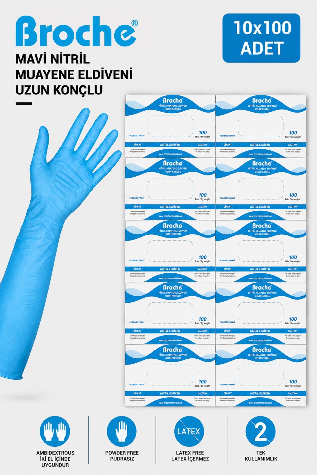 UZUN KONÇLU MAVİ NİTRİL MUAYENE ELDİVENİ 10'LU PAKET