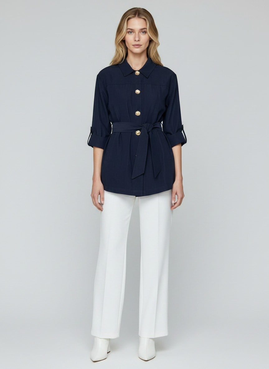 Laduren Liora Gold Çıtçıtlı Denim Görünümlü Oversize Kadın Ceket