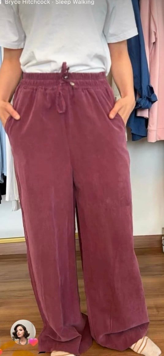 LADUREN Roselle Yıkama Efektli BORDO Bol Paça Pantolon