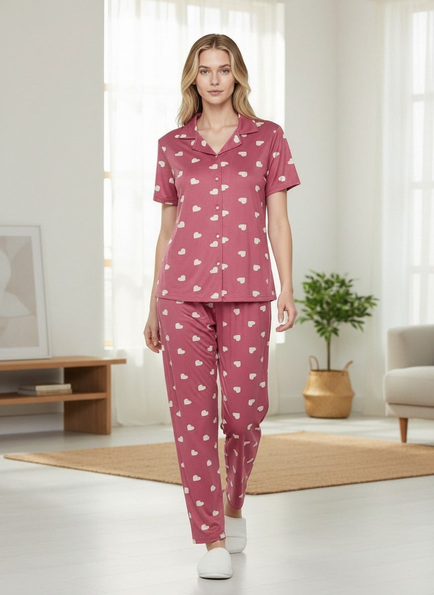 LADUREN – Seraphine No:21 Set Kısa Kol, Düğmeli, Kalpli Pijama