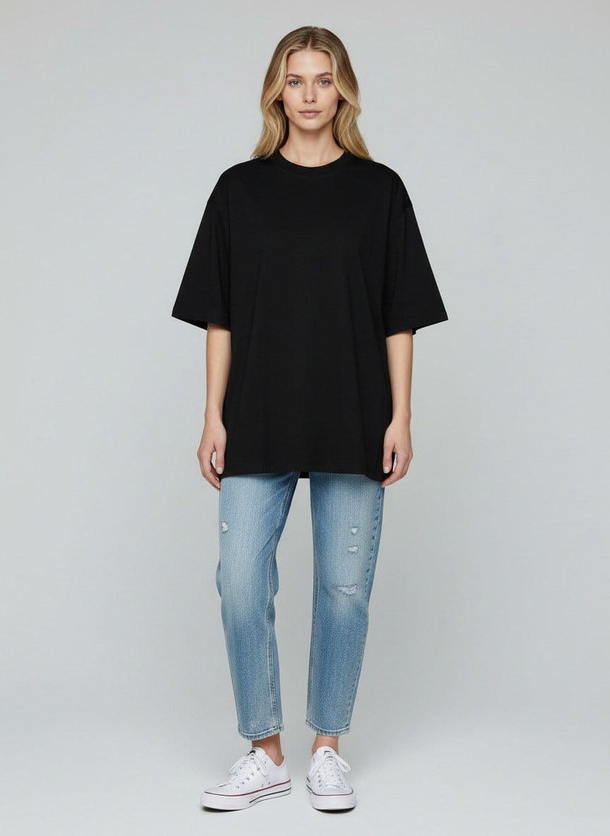 LADUREN SOVRA KISA KOL, BİSİKLET YAKA BATTAL, T-SHIRT SİYAH