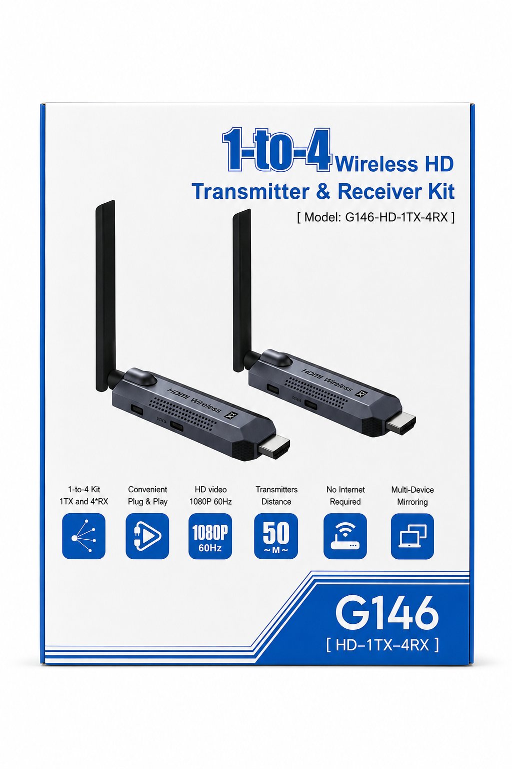 1-to-4 Wireless HD Transmitter & Receiver Kit G146 Çoklu Ekran Kablosuz HDMI Görüntü Aktarım Seti