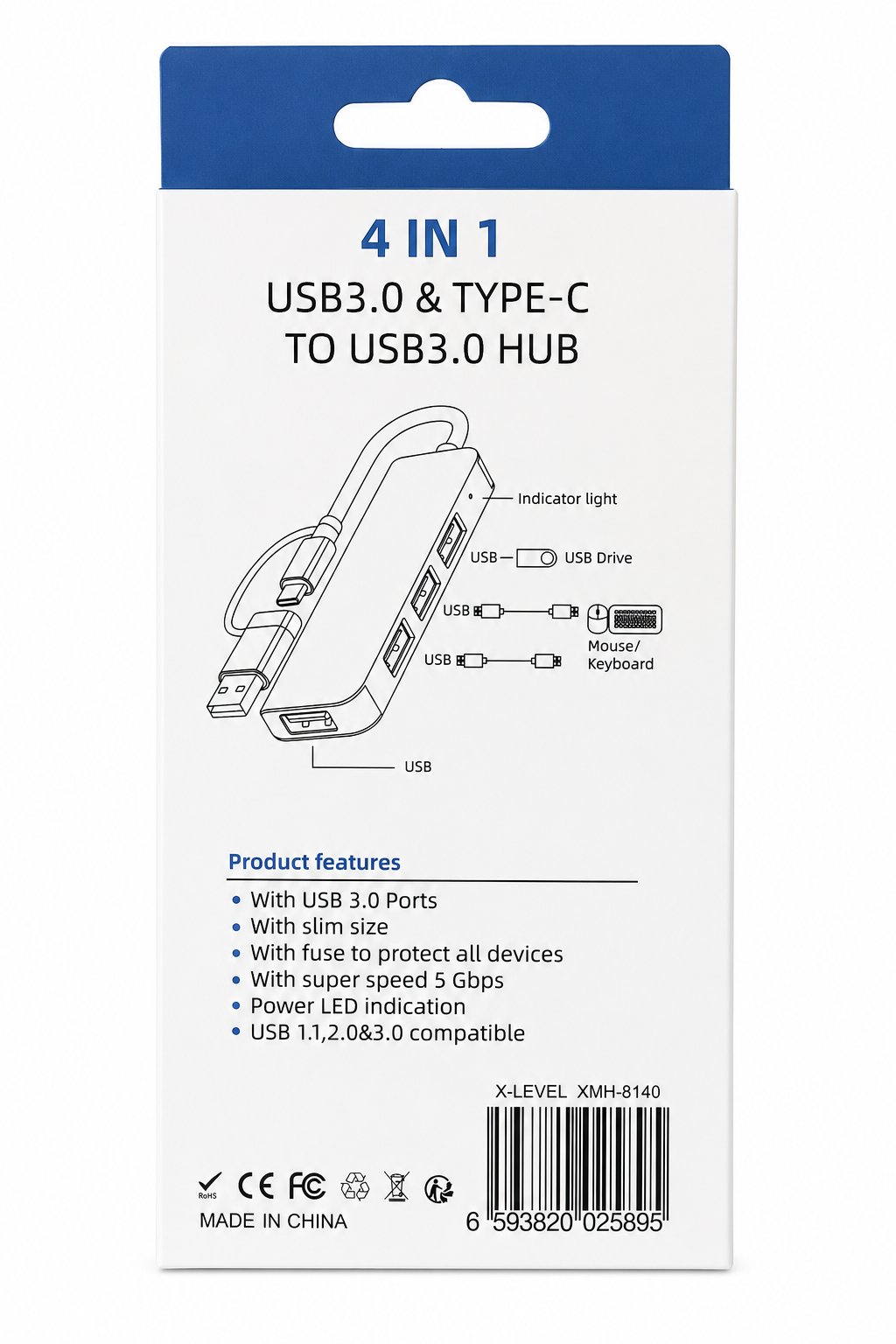 4 Port USB 3.0 & Type-C Dönüştürücü Çoklayıcı Hub (5 Gbps)