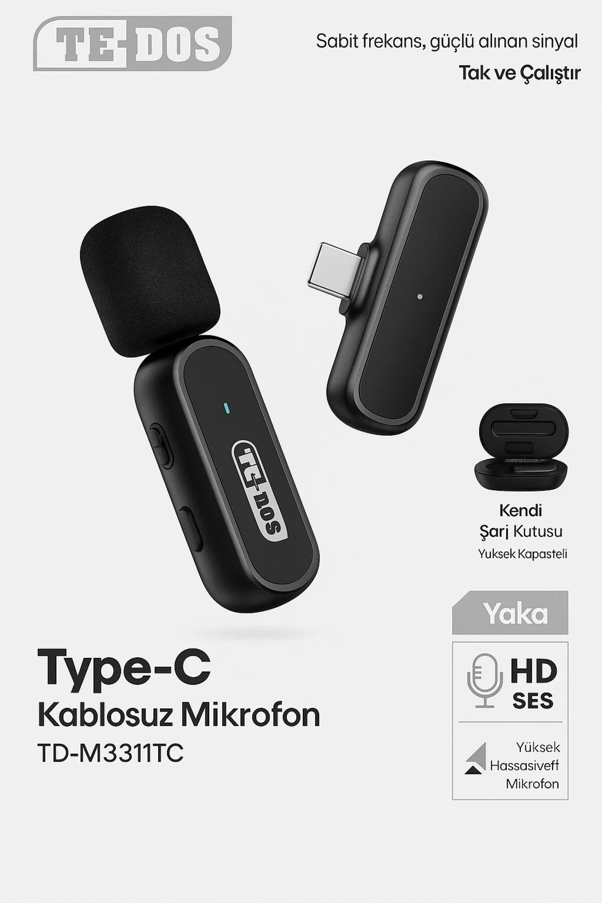 TE-DOS TD-M3311TC TYPE-C KABLOSUZ MİKROFON