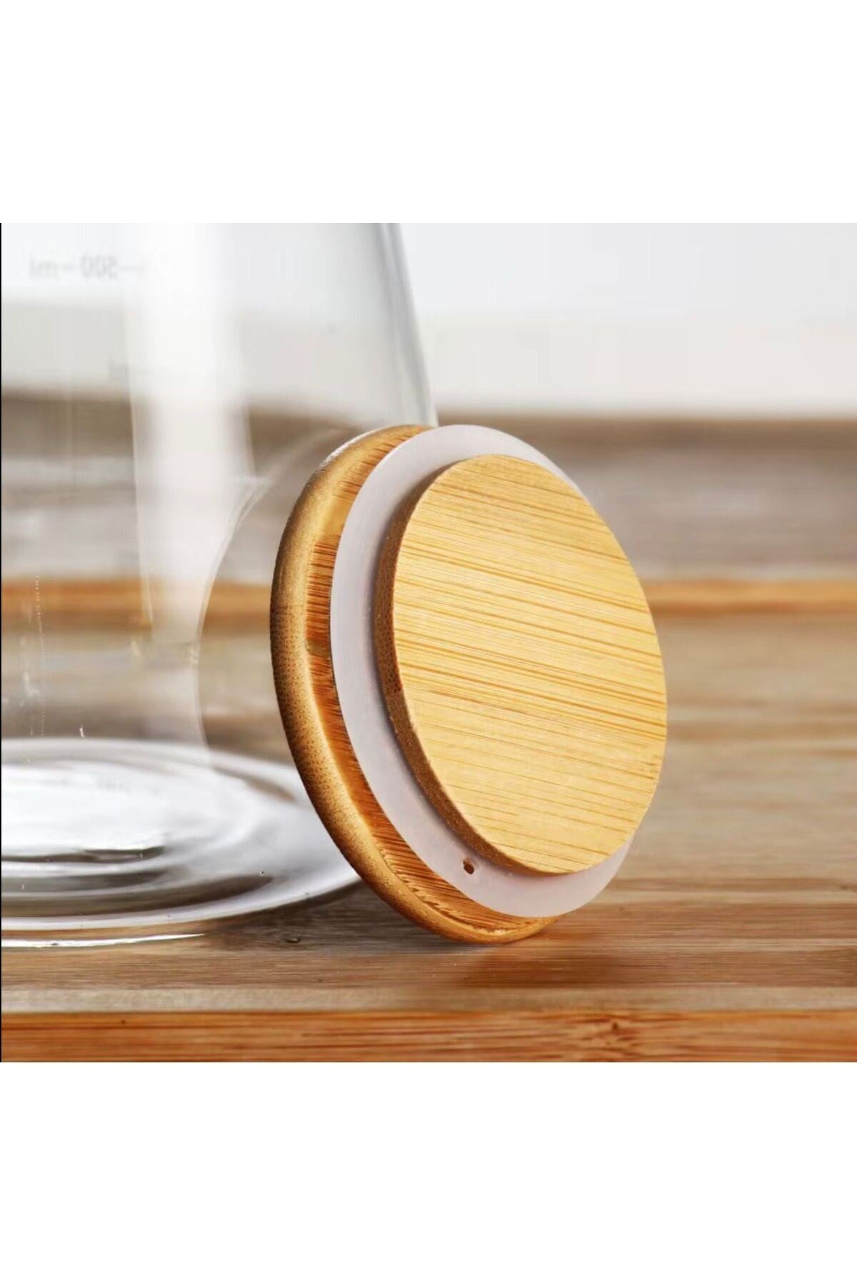 2 Adet 900 ml Bambu Kapaklı Vakumlu Borosilikat Yağdanlık (Bambu Altlığı Sete Dahil)