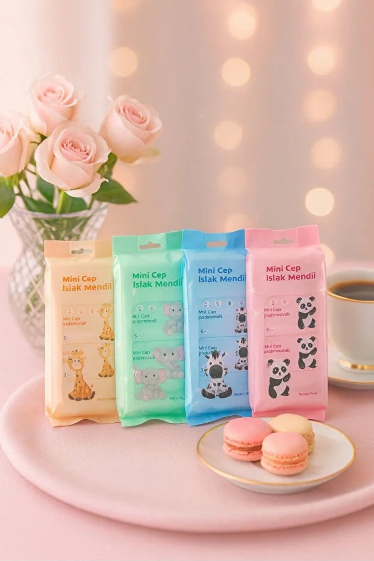 8 Mini Paket 8 Yapraklı Mini Cep Islak Mendili Toplam 64 adet Islak Mendil