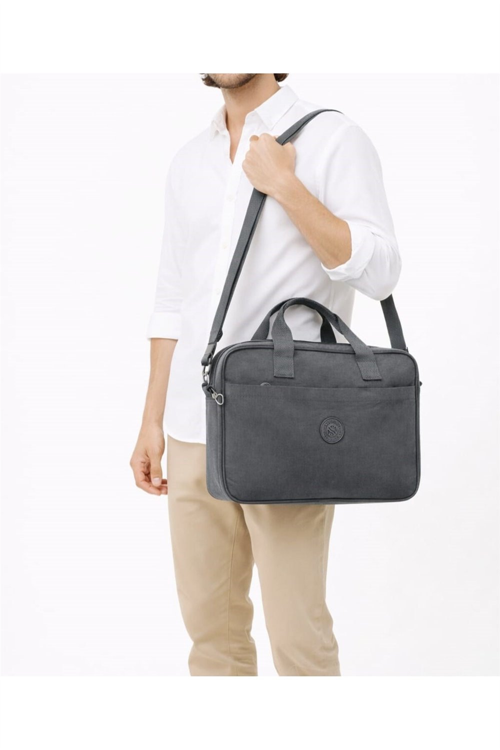 Sanmorris Unisex Klinkır Koyu Gri Renkli Suya Dayanıklı Laptop Bölmeli Çapraz Askılı Evrak Ve Laptop