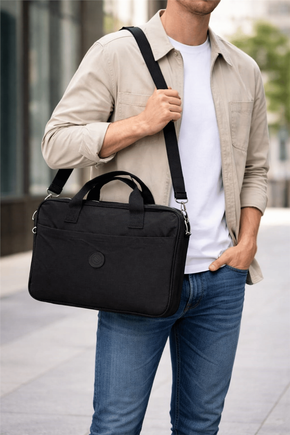 Sanmorris Unisex Klinkır Koyu Gri Renkli Suya Dayanıklı Laptop Bölmeli Çapraz Askılı Evrak Ve Laptop