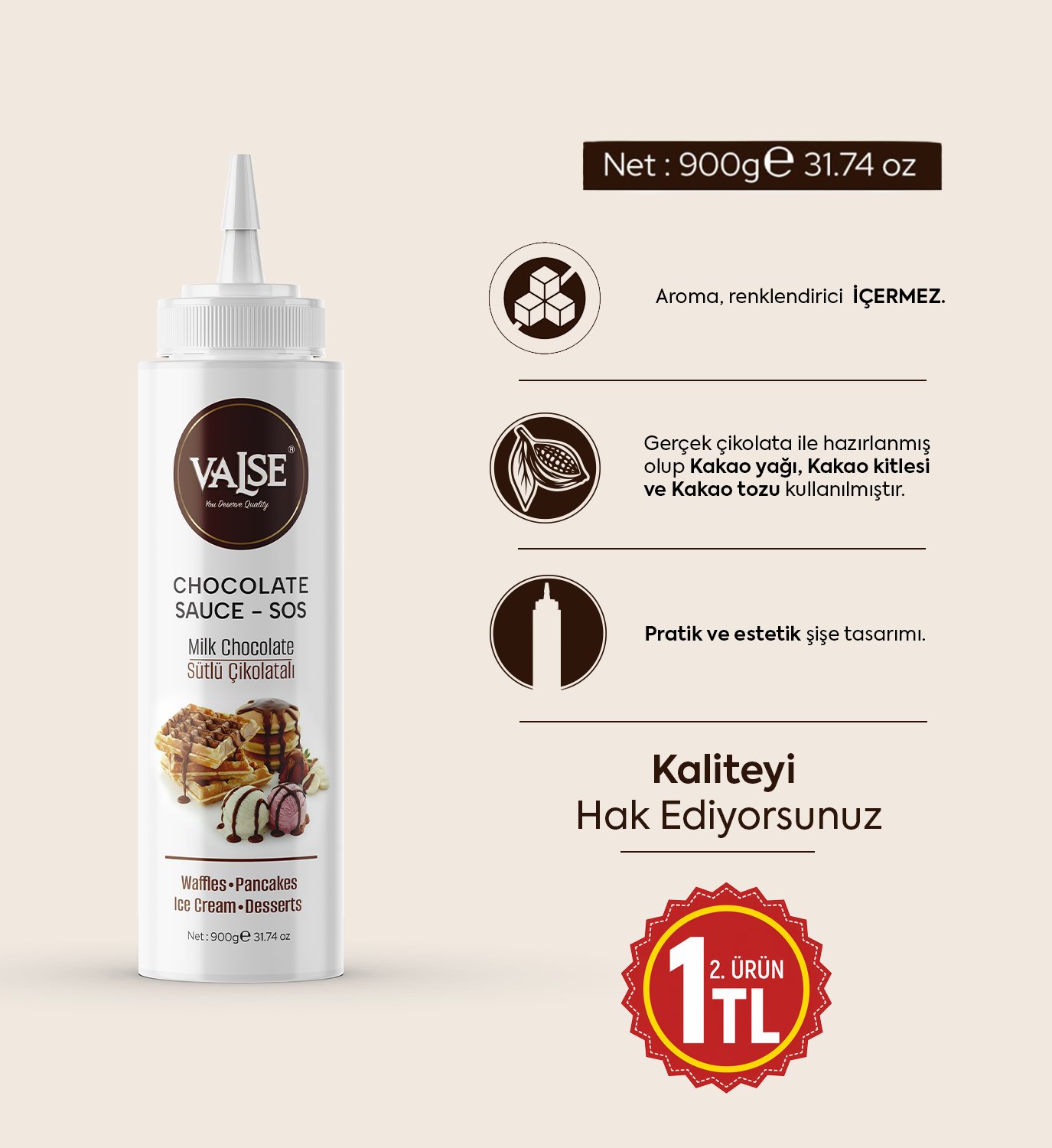 Gerçek Sütlü Çikolatalı Sos (Glutensiz) 900 Gr Waffle & Pankek & Meyve & Kek & Tatlı & Dondurma