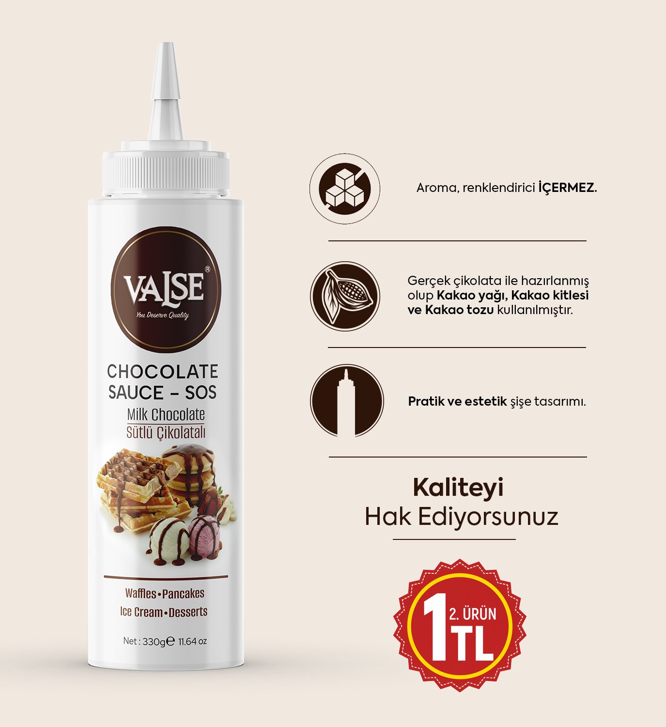 Gerçek Sütlü Çikolatalı Sos (Glutensiz) 330 Gr Waffle & Pankek & Meyve & Kek & Tatlı & Dondurma