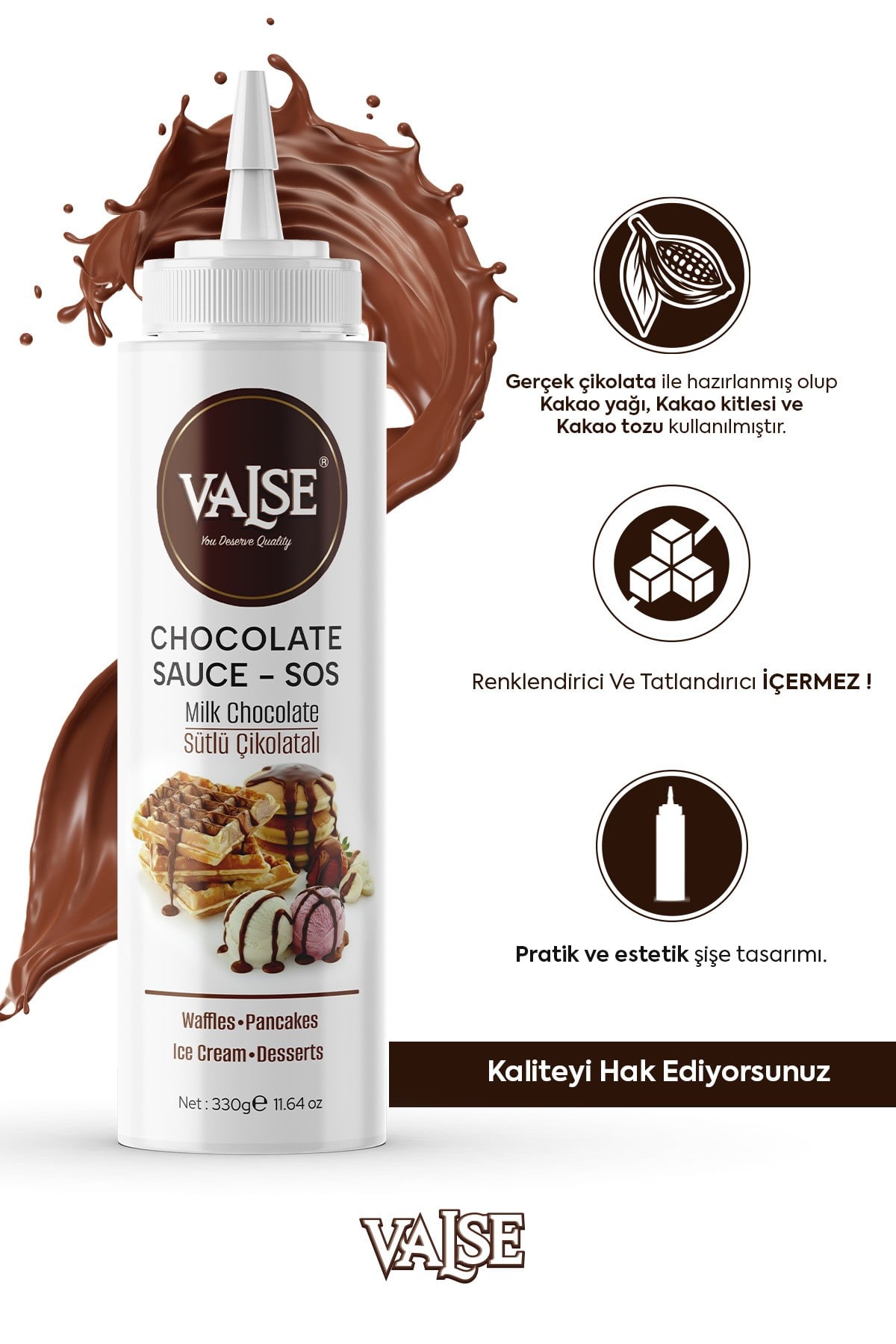 Gerçek Sütlü Çikolatalı Sos (Glutensiz) 330 Gr Waffle & Pankek & Meyve & Kek & Tatlı & Dondurma