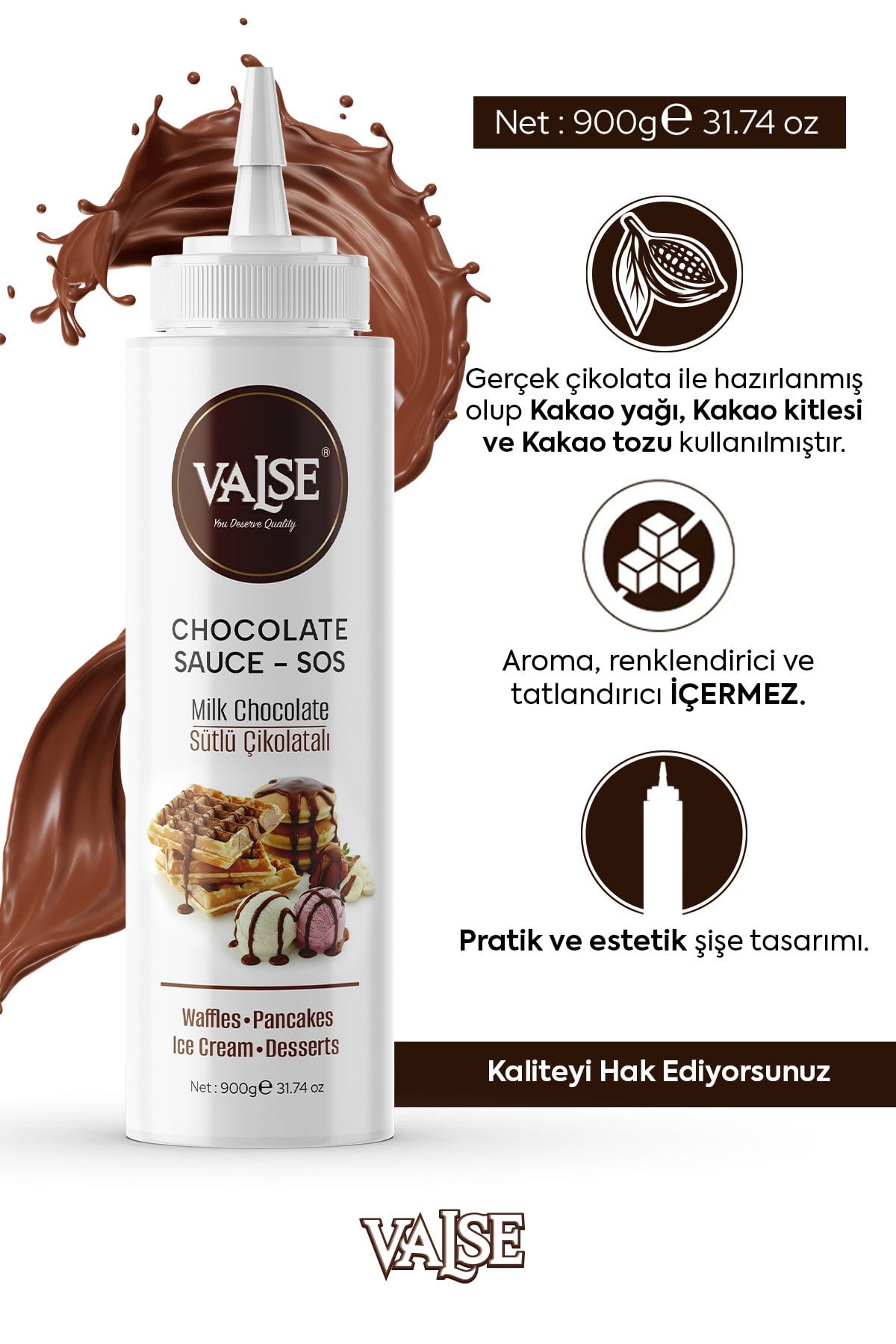 Gerçek Sütlü Çikolatalı Sos (Glutensiz) 900 Gr Waffle & Pankek & Meyve & Kek & Tatlı & Dondurma