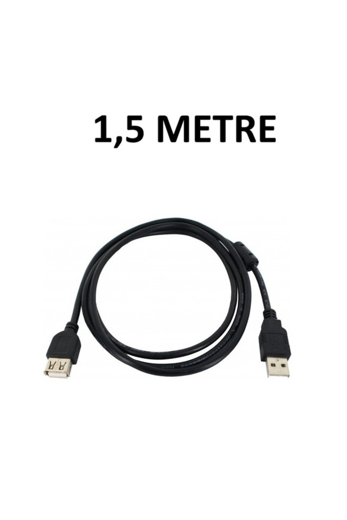 1.5 Metre USB 2.0 Uzatma Kablosu Erkek Dişi - Ferrit Filtreli Siyah