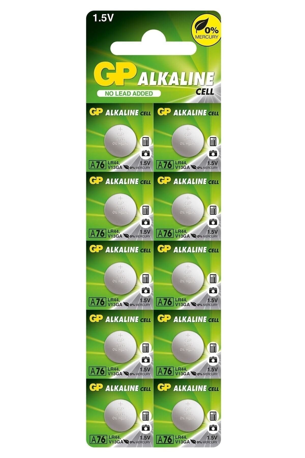 10'lu A76 1.5V Alkalin Düğme Pil LR44-AG13 (GPA76F-2C10)