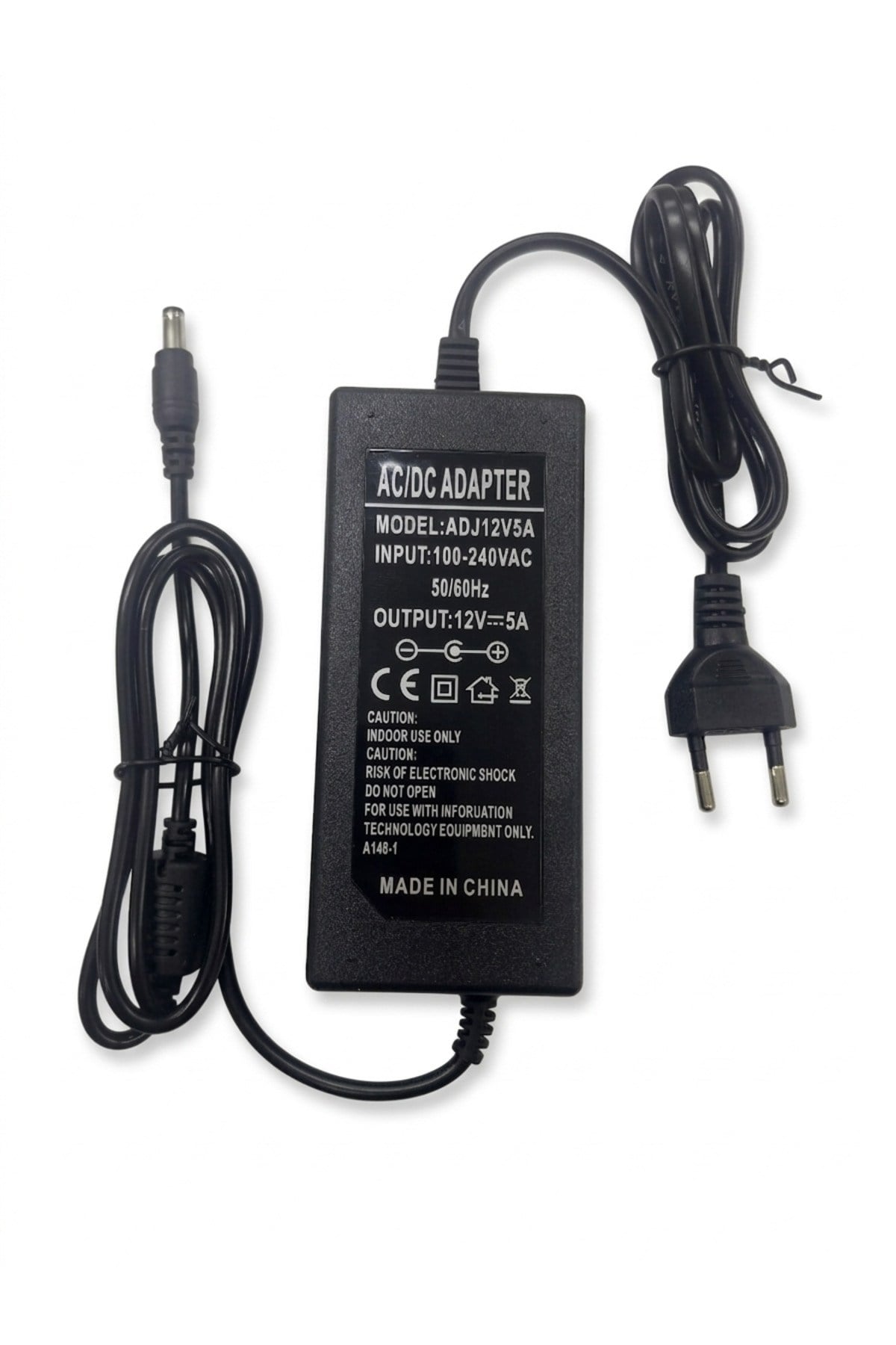 12V 5A Adaptör - 60W Güç Kaynağı - LED Şerit, Kamera ve Monitör Uyumlu 5.5mm x 2.5mm jaklı