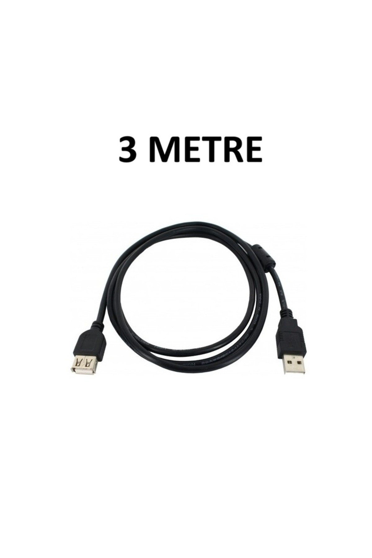 3 Metre USB 2.0 Uzatma Kablosu Erkek Dişi - Ferrit Filtreli Siyah