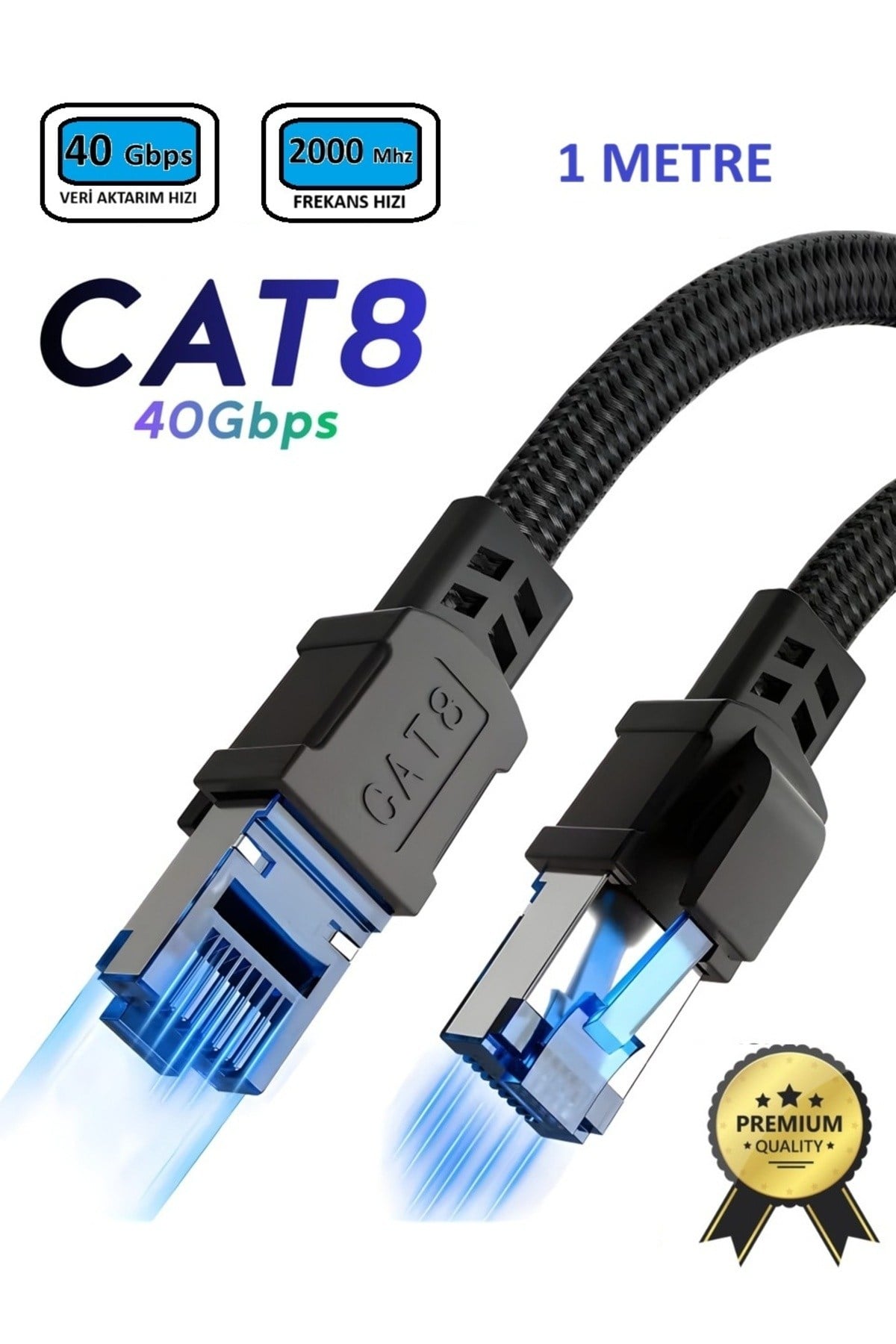 CAT8 Lan Kablosu Cat8 Lan Kablosu 1 Metre Örgü Kaplama Yüksek Hızlı 40GBPS 2000MHZ Ethernet Kablosu