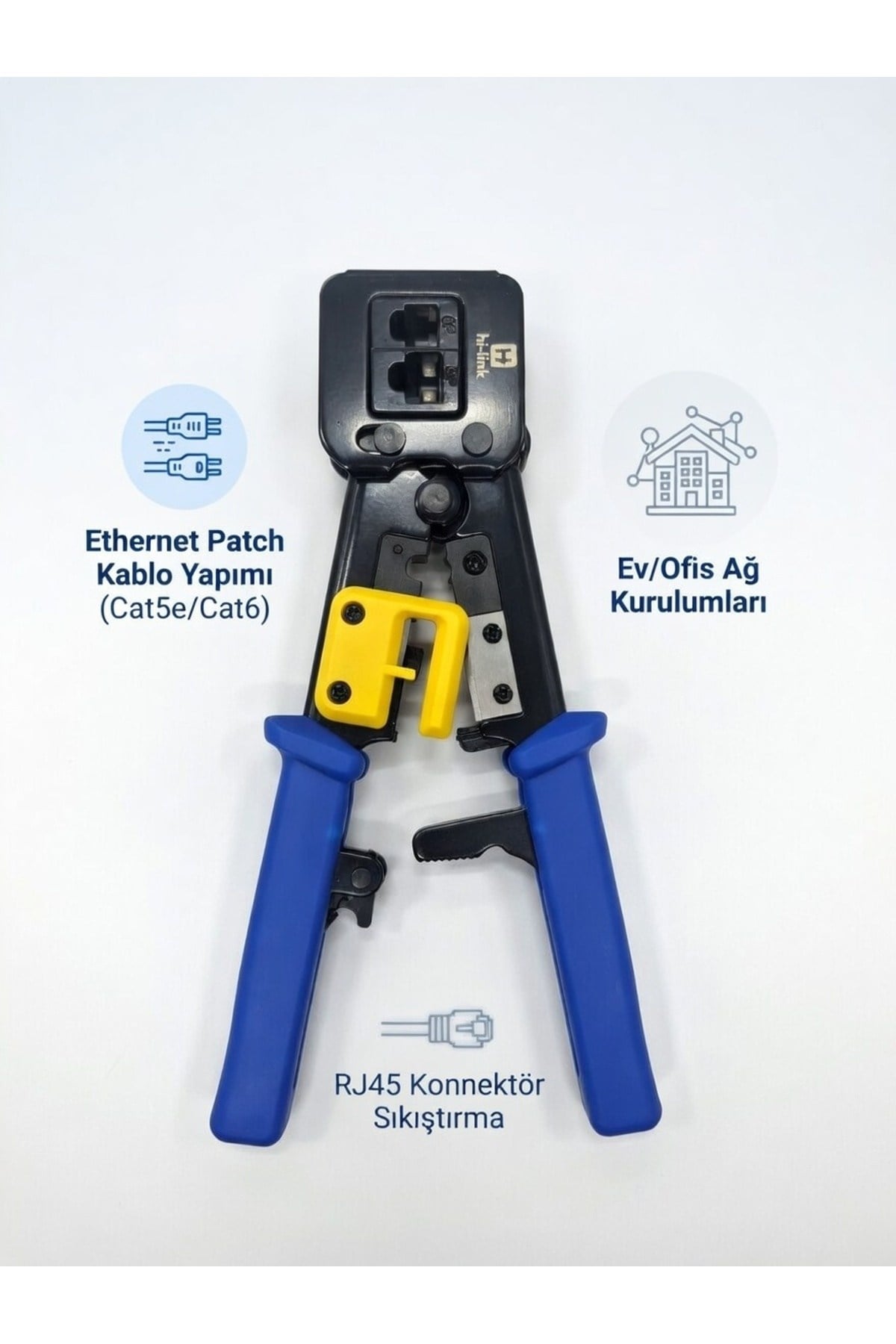Profesyonel RJ45 Konnektör Sıkıştırma Pensesi - Cat5, Cat6, Cat7 Uyumlu Ethernet Kablo Yapım Aleti