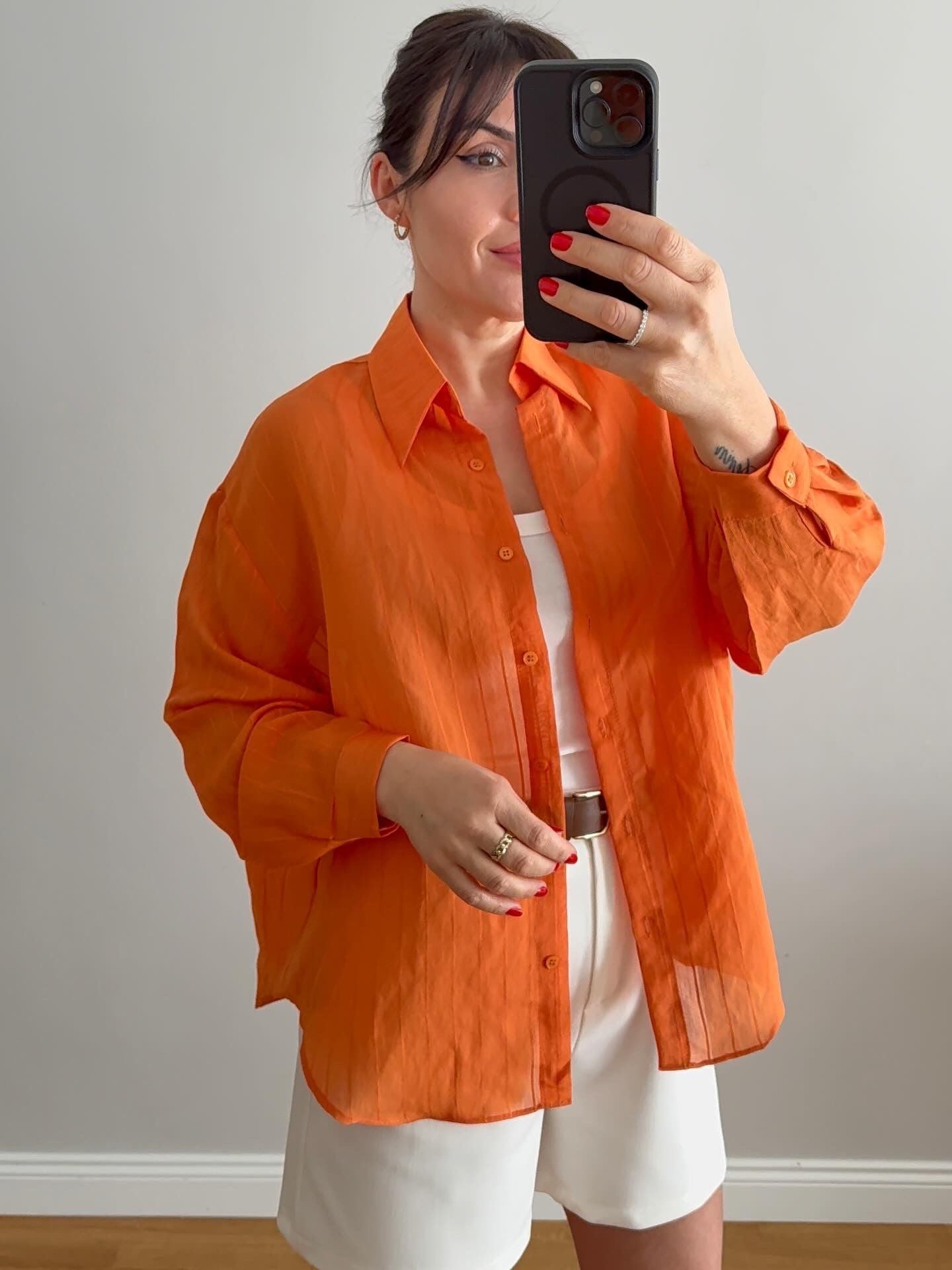 İnce Çizgili Oversize Uzun Kollu Kadın Gömlek