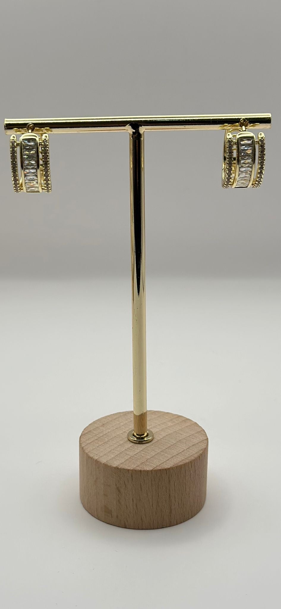 Çift Sıra Taş Detaylı Çelik Halka Küpe (Altın Görünümlü)