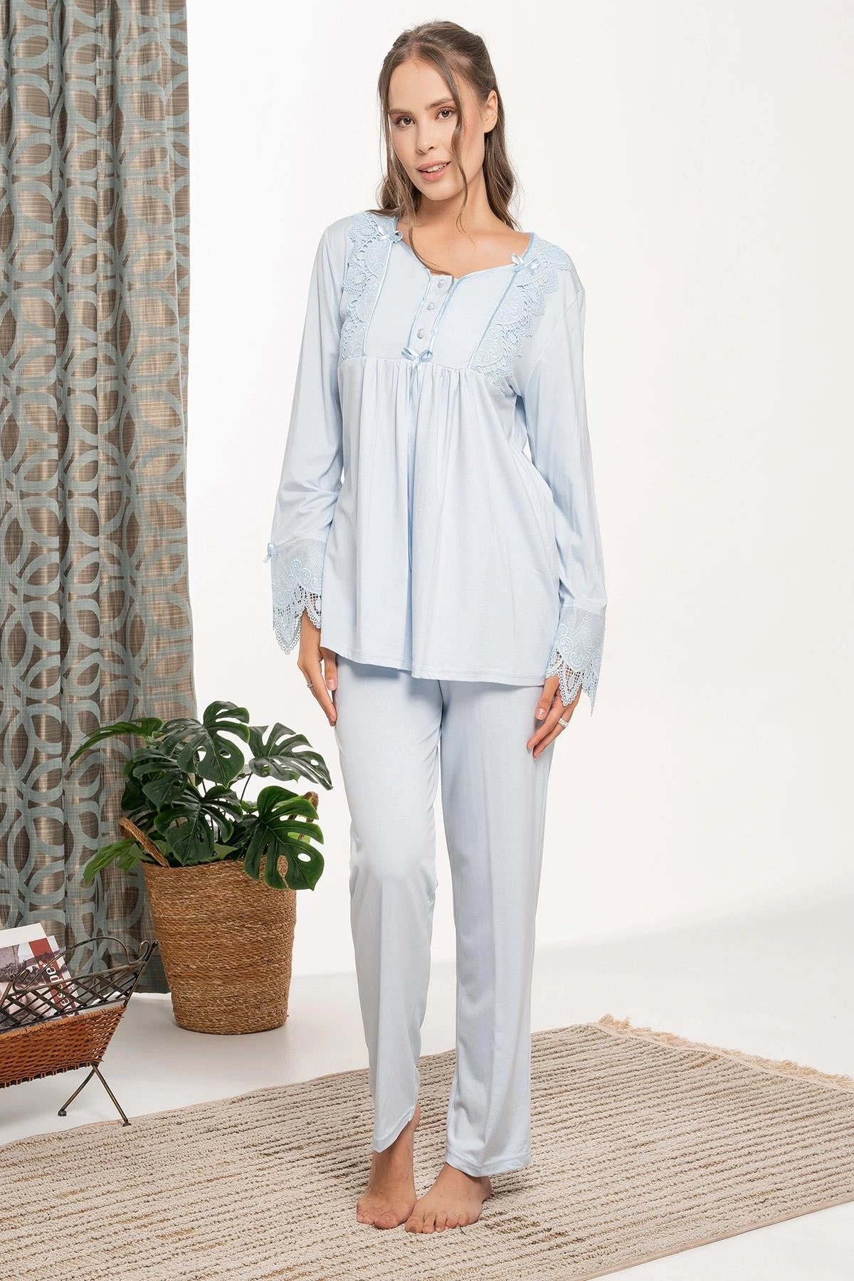 Bone 6109 Dantel Detaylı Sabahlıklı Lohusa Pijama Takımı