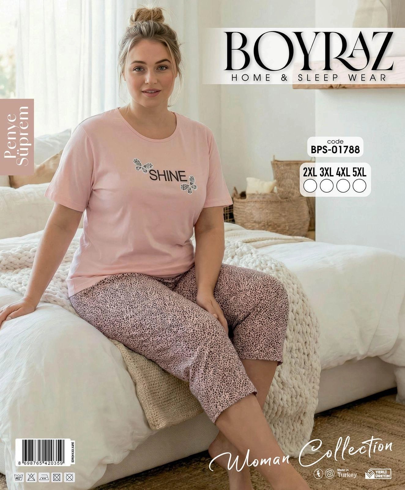 Boyraz BPS-01788  Kadın Battal Kısa Kol Kapri Takım