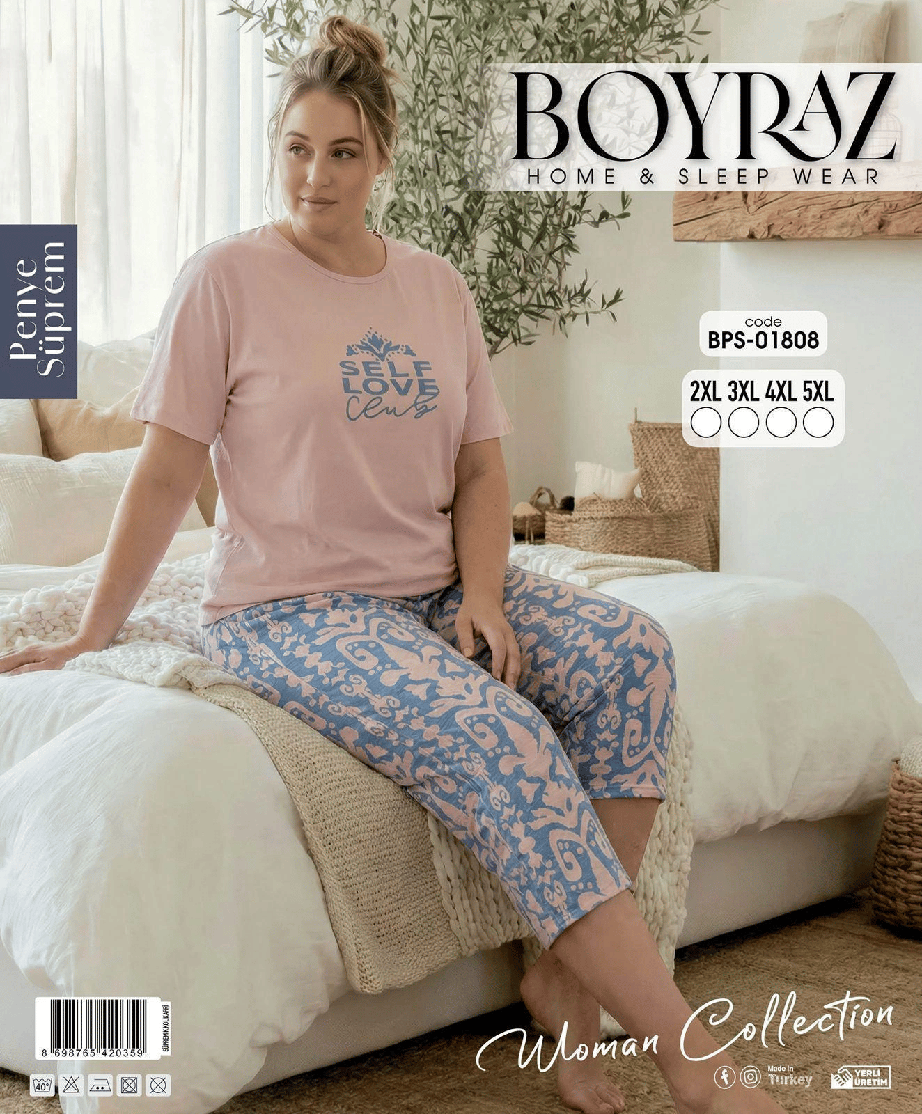 Boyraz BPS-01808  Kadın Battal Kısa Kol Kapri Takım