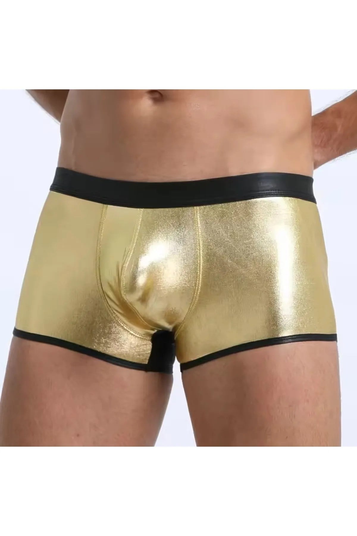 Fantezi Deri Görünümlü Seksi  Altın Erkek Boxer  - Fantezi Tanga BC4604